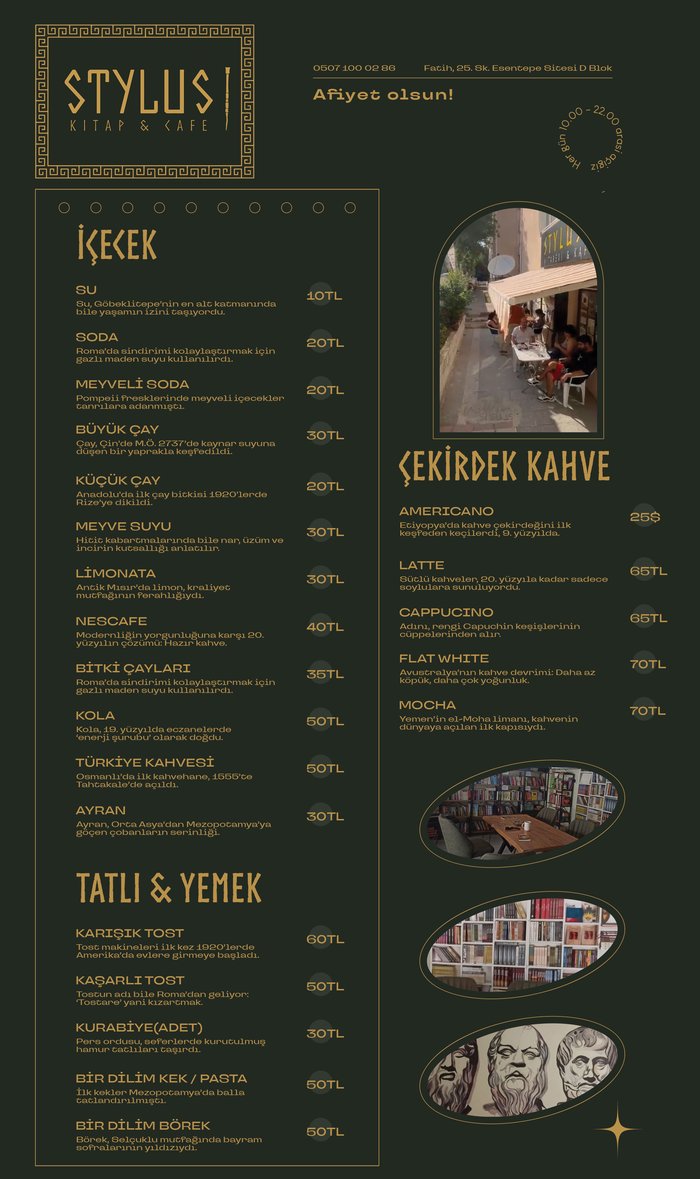 Stylus Kitap & Cafe — menu design